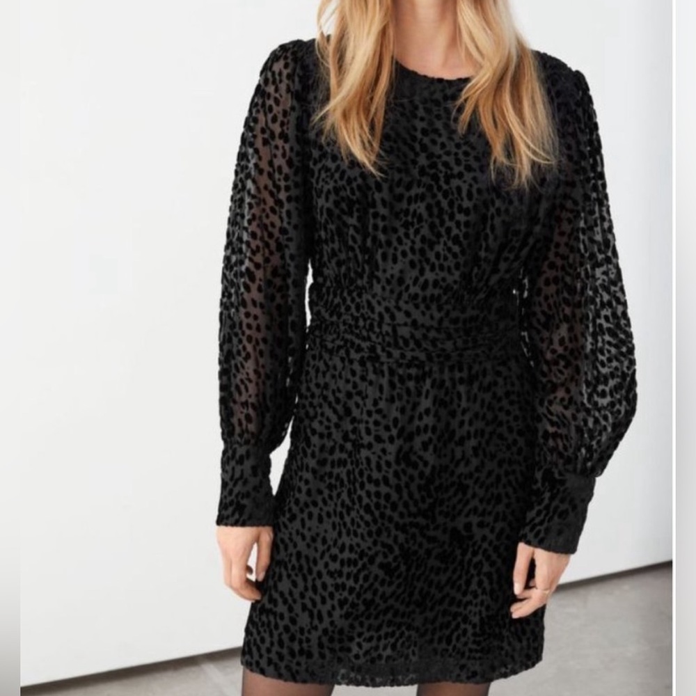 & Other Stories black sheer / velvet animal print dress